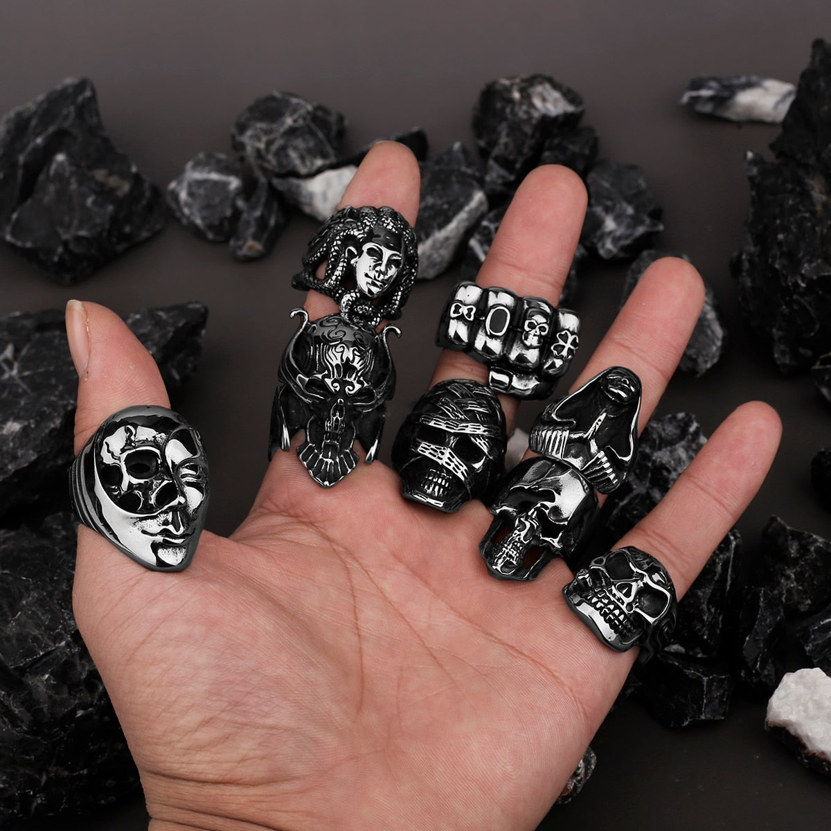 Edelstahl Herren & Damen Biker Rocker Spinning Ring Silber Skull Gothic