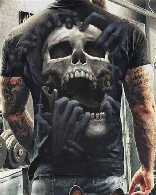 Fashion Herren Horror Skull 3D T-Shirt Rundhals Unisex Sommer Streetwear