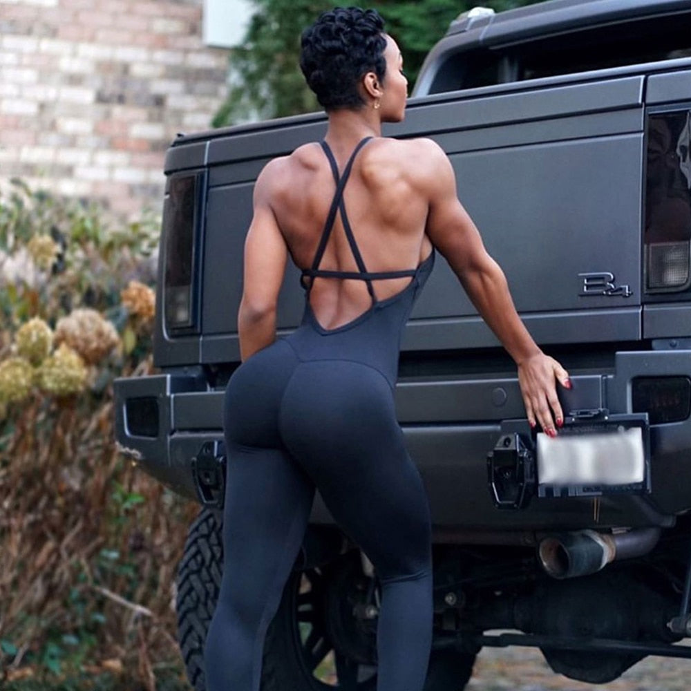 Damen Overall Jumpsuit Sport Yoga Hose Sexy Rückenfrei Fitness Anzug Einteiler