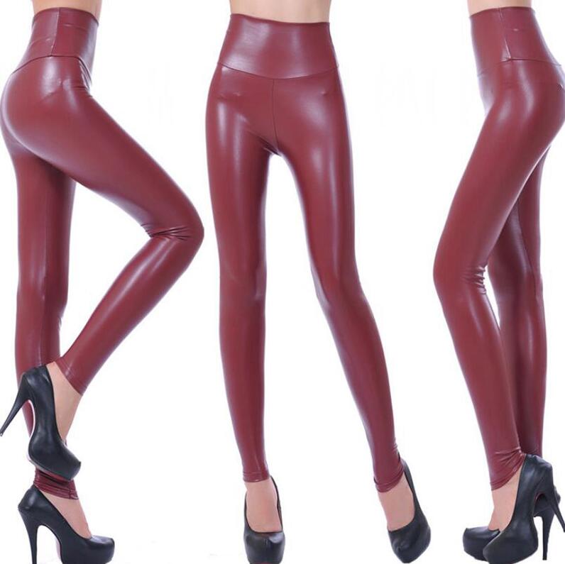 Damen Leggings Leggins Lang Hose Leder Optik Nachtclub Sexy PU Hohe Elastizität