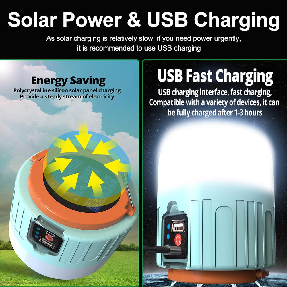LED Solarleuchte Outdoor Camping Licht USB Aufladbar Laterne Akku Zelt Lampe