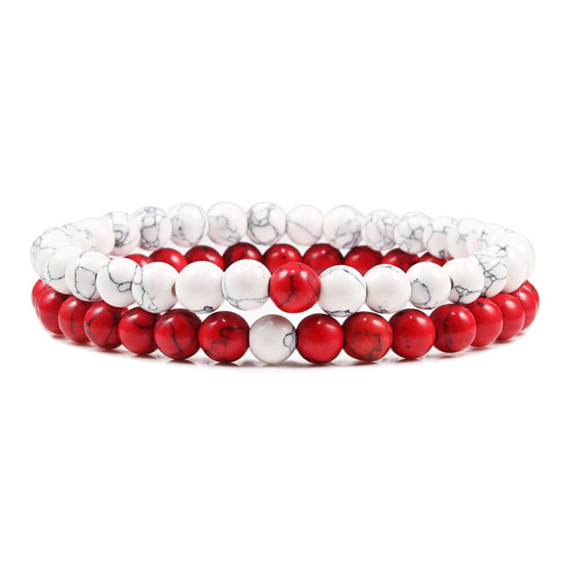 2er SET ARMBAND DAMEN HERREN Naturstein Freundschaftsarmband Yoga