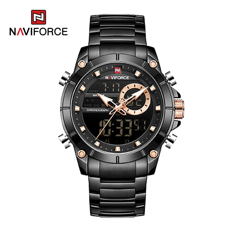 Herren Digital Armbanduhr Silber Edelstahl Fashion Luxus Chronograph Business