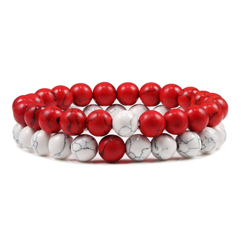 2er SET ARMBAND DAMEN HERREN Naturstein Freundschaftsarmband Yoga