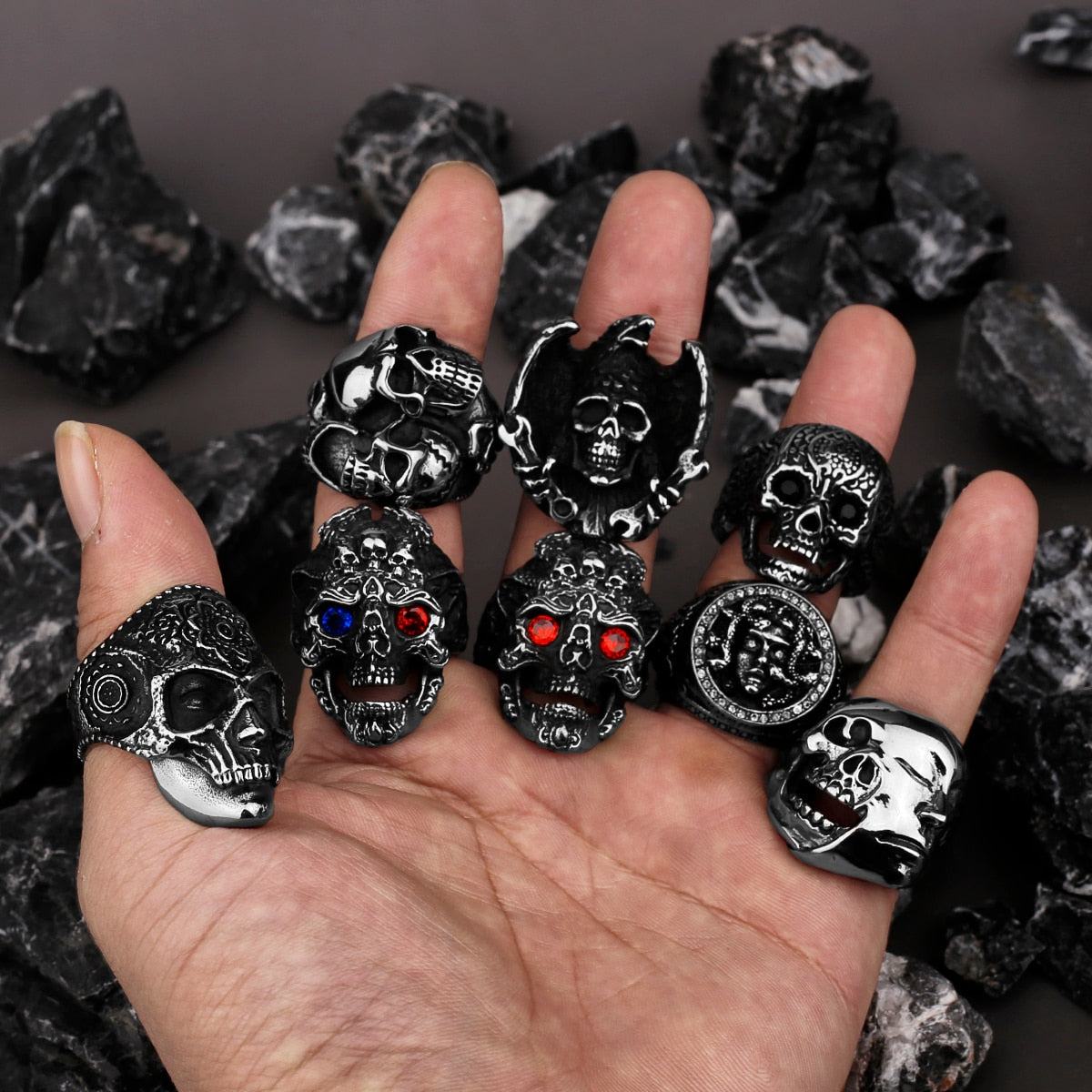 Edelstahl Herren & Damen Biker Rocker Spinning Ring Silber Skull Gothic