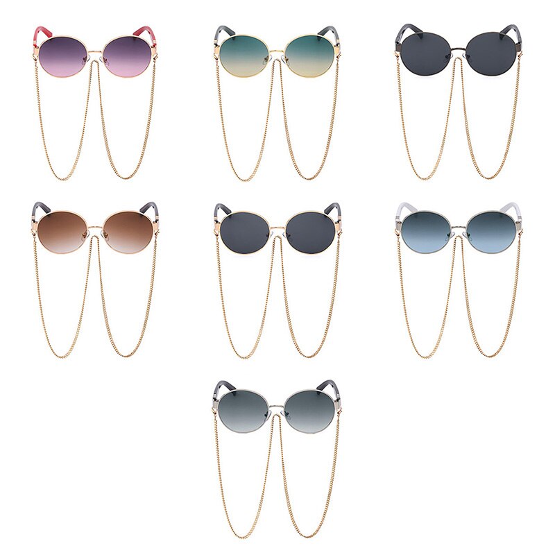 SHAUNA Runde Damen Luxus Sonnenbrille Fashion Metallkette Farbverlauf UV400