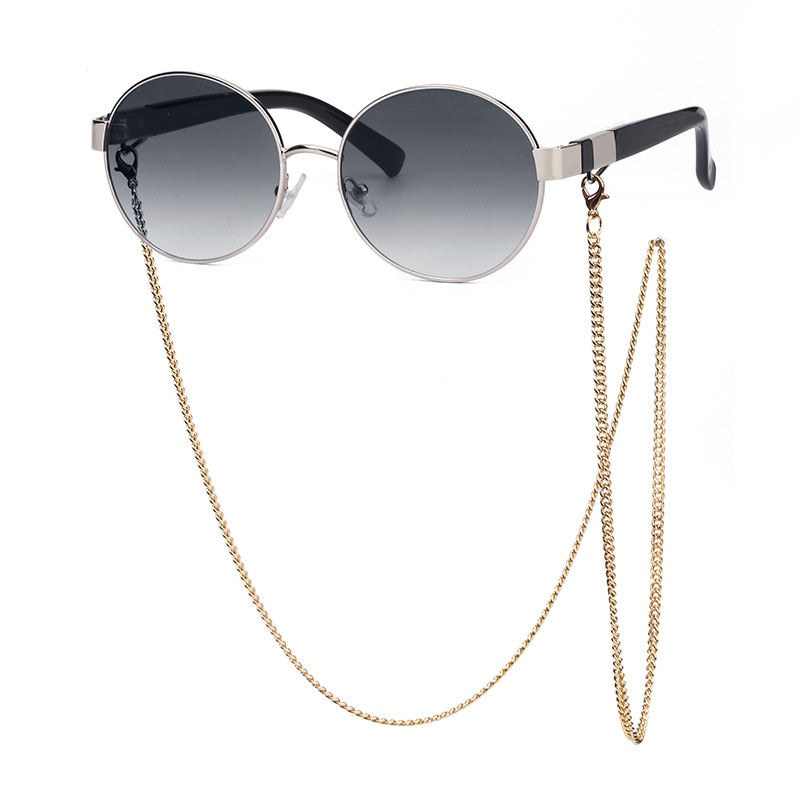 SHAUNA Runde Damen Luxus Sonnenbrille Fashion Metallkette Farbverlauf UV400