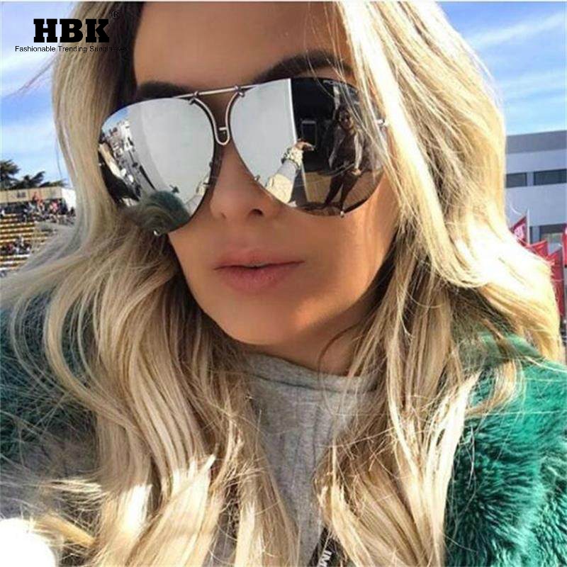 Designer Übergroße Pilot Sonnenbrille Polarisierte Damen Rund Spiegel Gläser