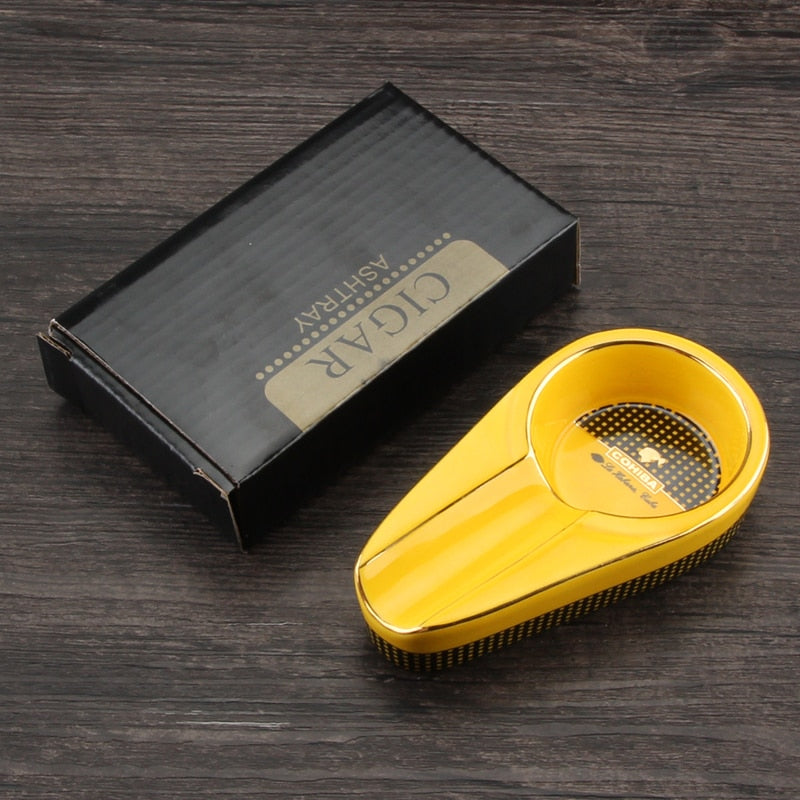 COHIBA Keramik Zigarren Aschenbecher Tragbarer für 3 Zigarrenschlit Mit Geschenkbox