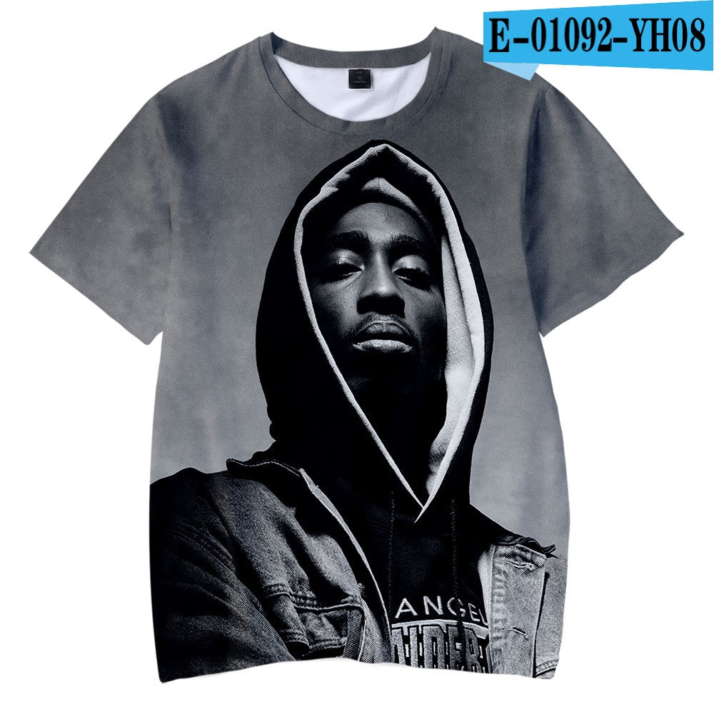Herren 2Pac Tupac 3D T-Shirt Rundhals Unisex Sommer Streetwear Rapper