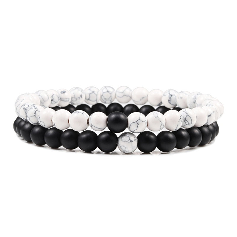 2er SET ARMBAND DAMEN HERREN Naturstein Freundschaftsarmband Yoga