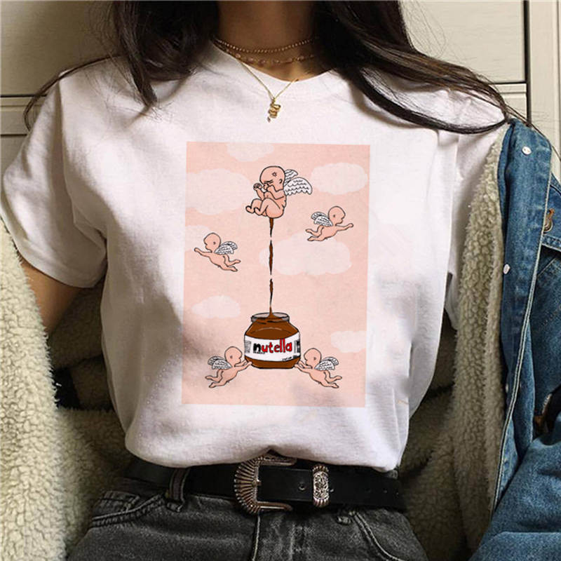 Damen Sommer Top 3D Nutella T-Shirt Rundhals Streetwear lockeres Damentop