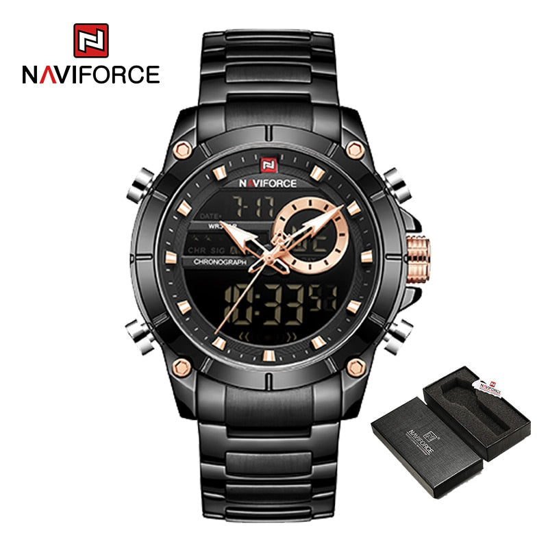 Herren Digital Armbanduhr Silber Edelstahl Fashion Luxus Chronograph Business