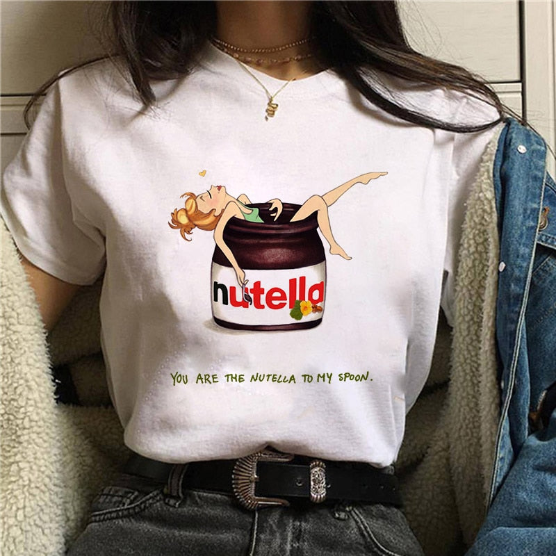 Damen Sommer Top 3D Nutella T-Shirt Rundhals Streetwear lockeres Damentop