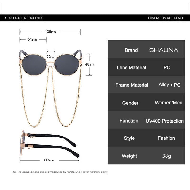 SHAUNA Runde Damen Luxus Sonnenbrille Fashion Metallkette Farbverlauf UV400