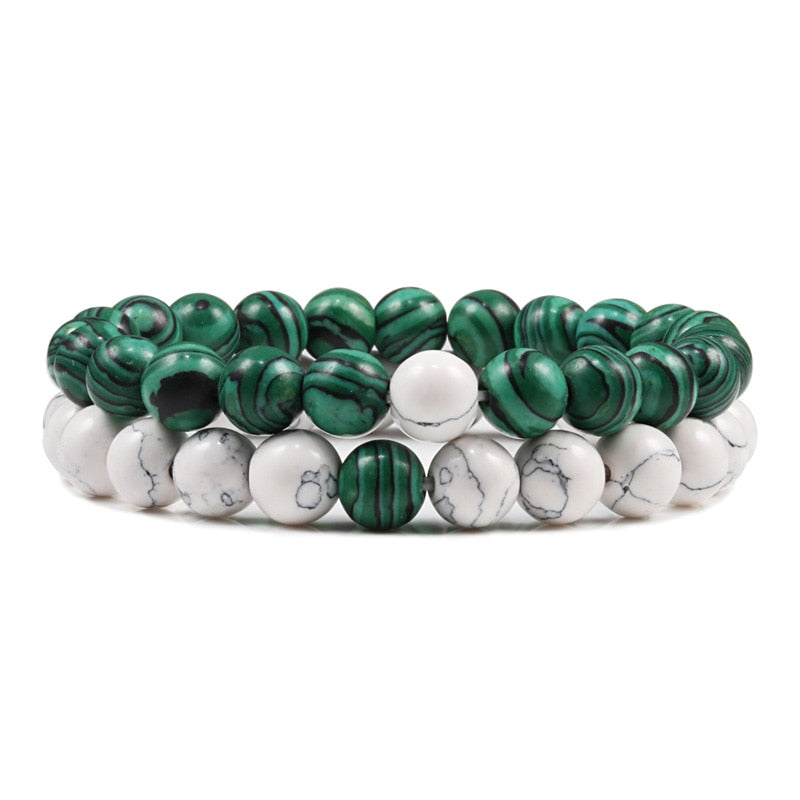2er SET ARMBAND DAMEN HERREN Naturstein Freundschaftsarmband Yoga