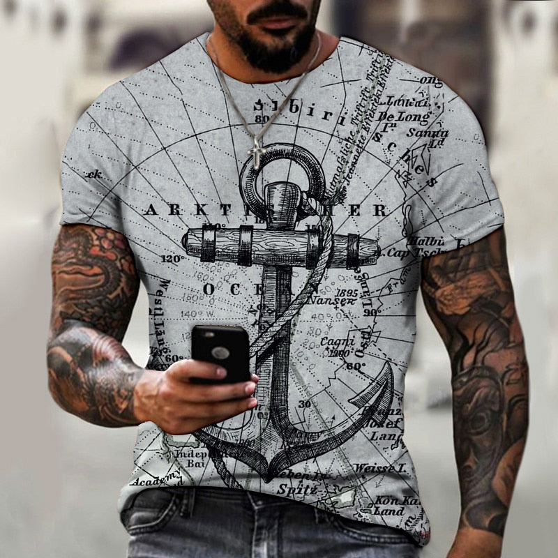 Herren Anker Anchor 3D T-Shirt Rundhals Unisex Sommer Streetwear Men