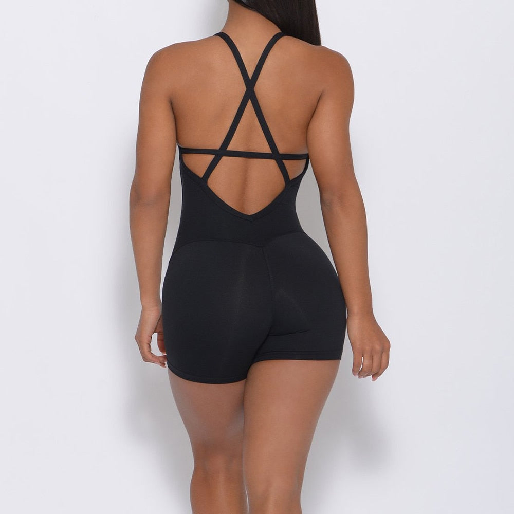 Damen Overall Jumpsuit Sport Yoga Hose Sexy Rückenfrei Fitness Anzug Einteiler