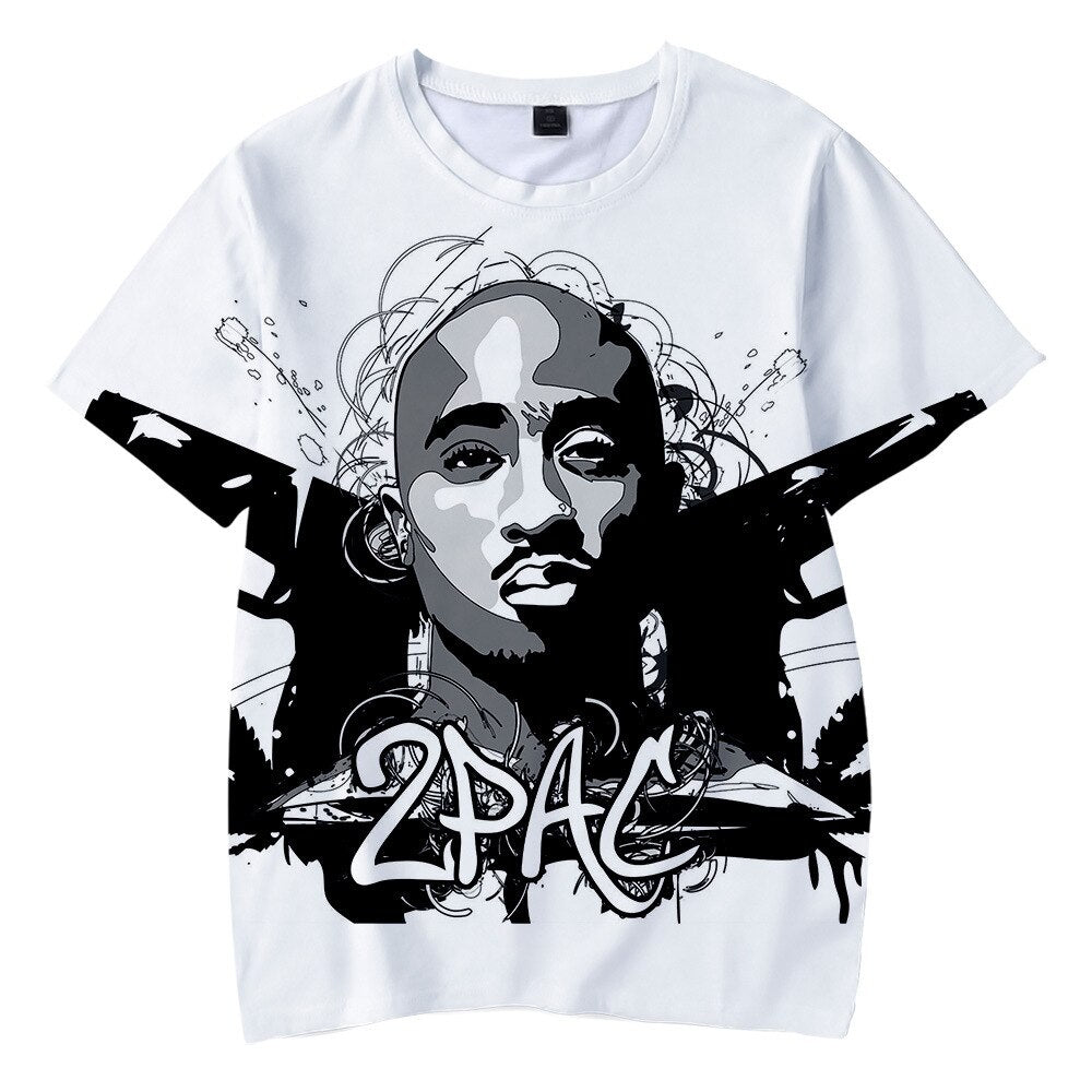 Herren 2Pac Tupac 3D T-Shirt Rundhals Unisex Sommer Streetwear Rapper
