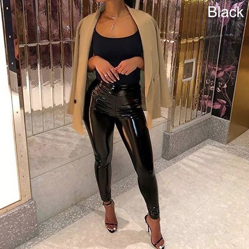Sexy frauen Leggings Leggins Lang Hose Leder Optik Nachtclub Sexy Hohe Elastizität