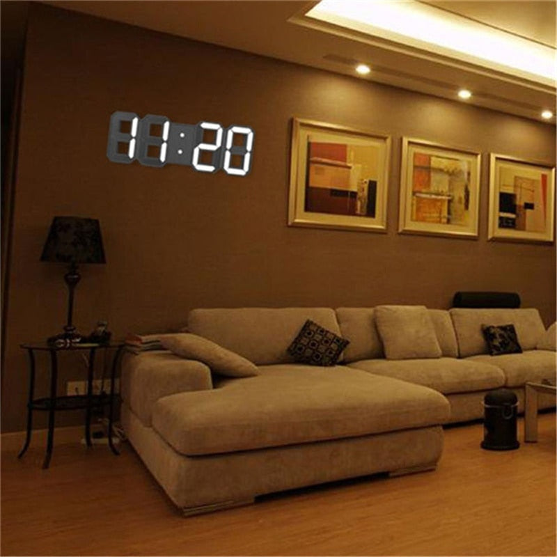 Groß 3D Modern Digital LED Wanduhr 24/12 Stunde USB Display Timer Alarm
