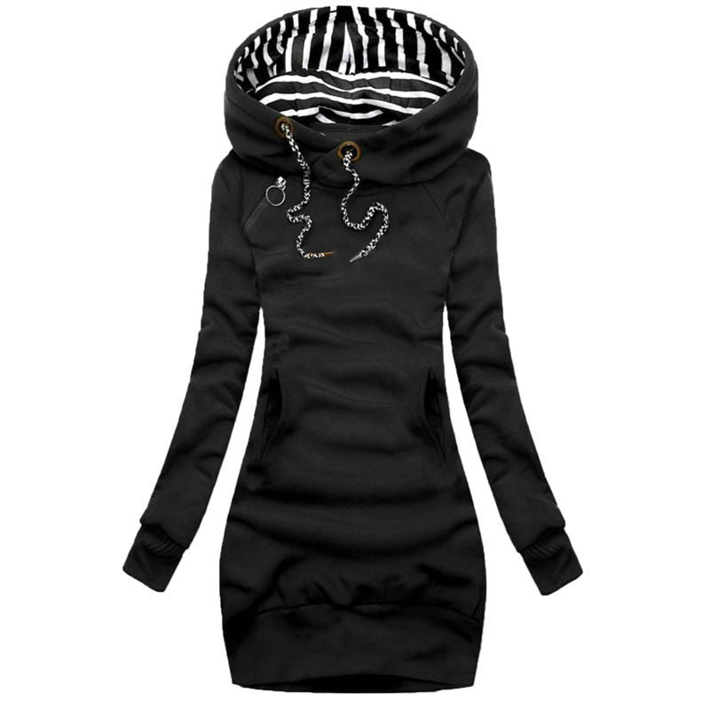 Kapuzenpullover Sweatshirt Pulloverkleid Hoodie Pulli Tunika Damen BOLF Lang