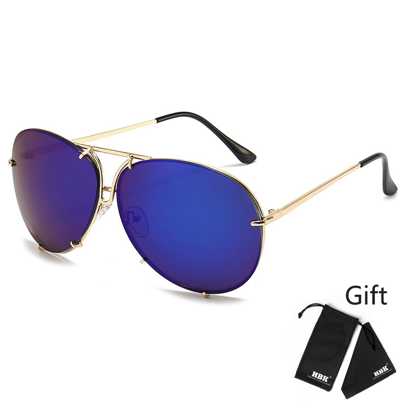 Designer Übergroße Pilot Sonnenbrille Polarisierte Damen Rund Spiegel Gläser