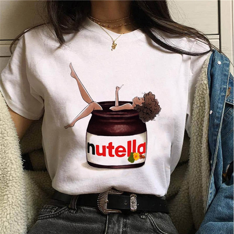 Damen Sommer Top 3D Nutella T-Shirt Rundhals Streetwear lockeres Damentop