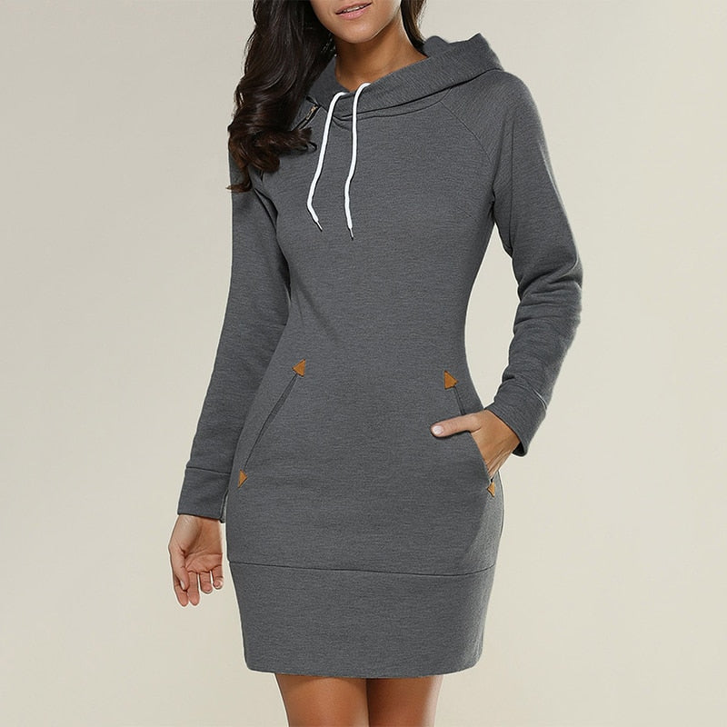 Damen Kapuzenpullover Hoodie Pullikleid Sweatshirt Jumper Minikleid Longtop Sportkleid