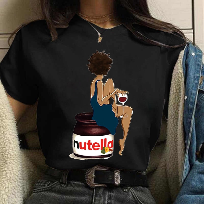 Damen Sommer Top 3D Nutella T-Shirt Rundhals Streetwear lockeres Damentop