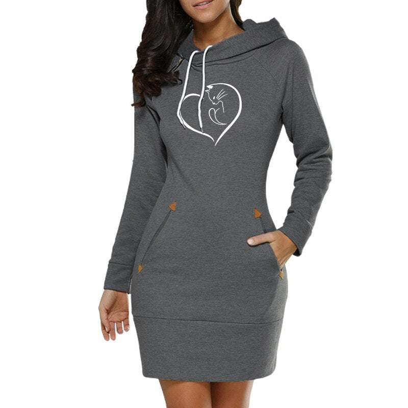 Dame Kapuzenpullover Minikleid Hoodie Sweatshirt Longtops Tunika Jumper Kleider Streetwear