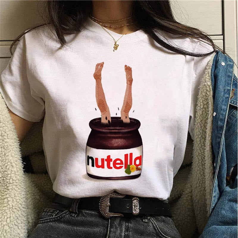 Damen Sommer Top 3D Nutella T-Shirt Rundhals Streetwear lockeres Damentop