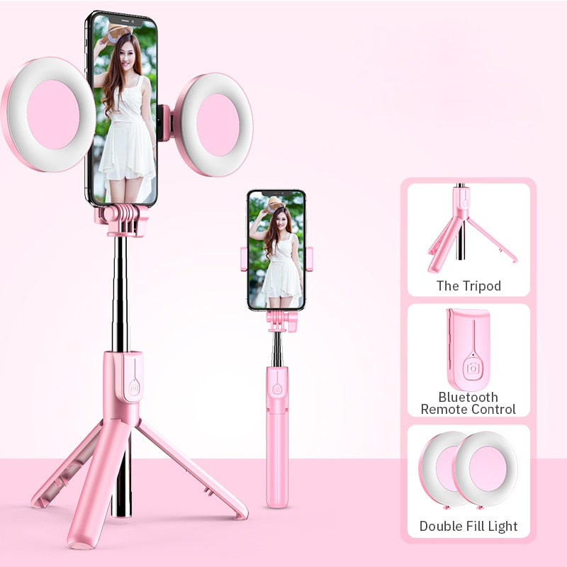 4 in 1 Wireless Bluetooth Selfie Stick faltbares Mini-Stativ mit LED-Ringlicht