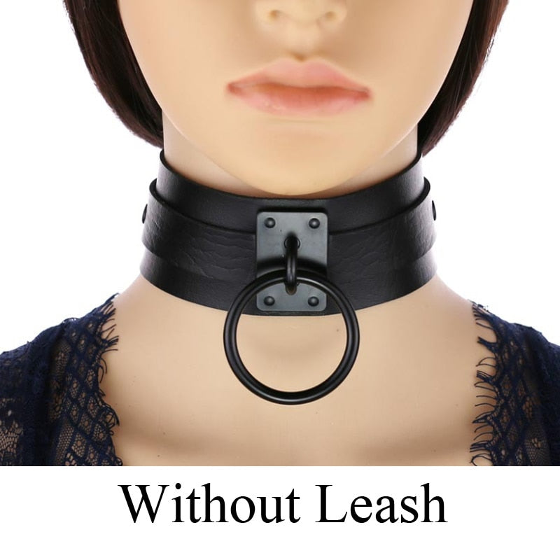 Frauen Sexy Punk Leder Dessous Halsband O-Ring Gürtelschnalle Halskette