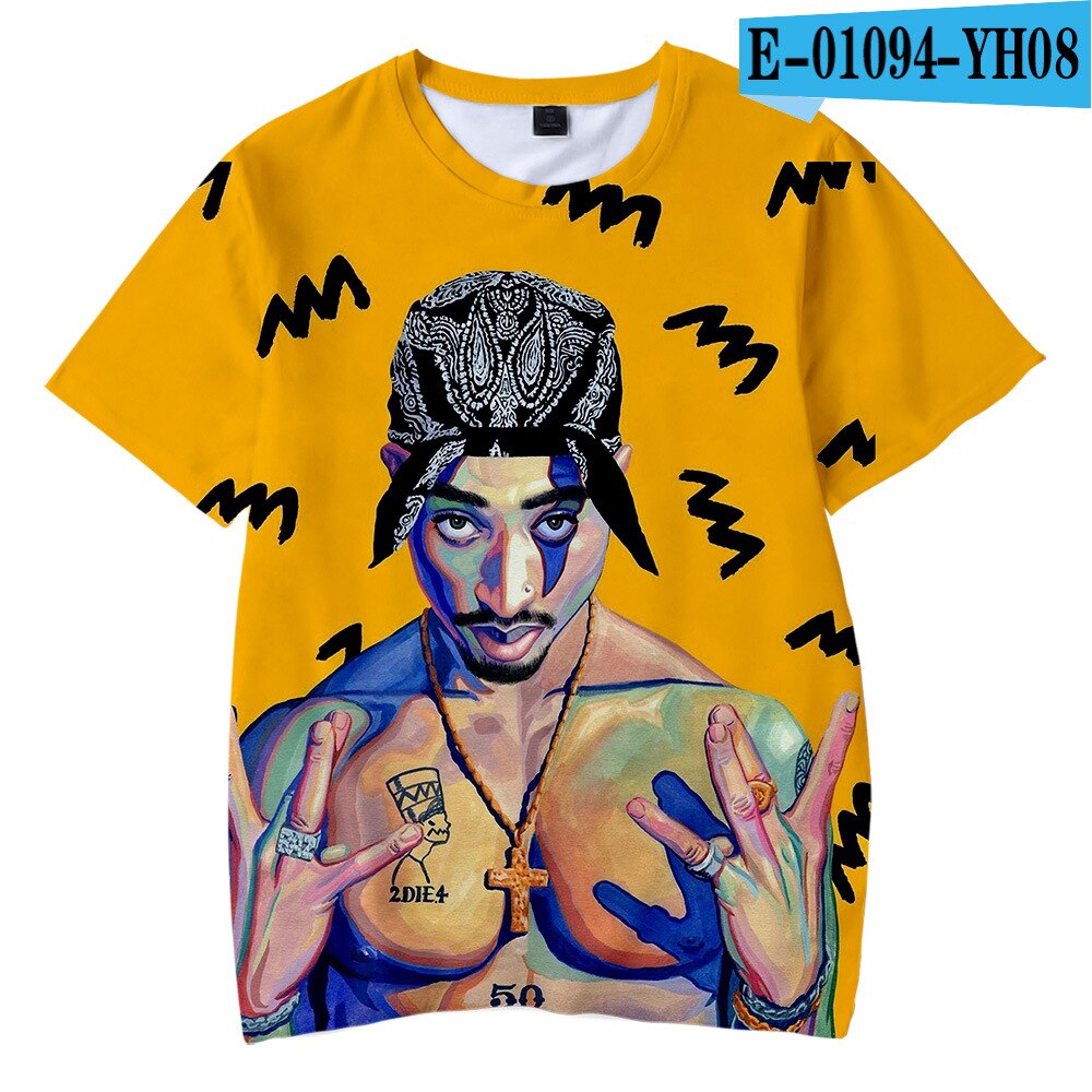 Herren 2Pac Tupac 3D T-Shirt Rundhals Unisex Sommer Streetwear Rapper