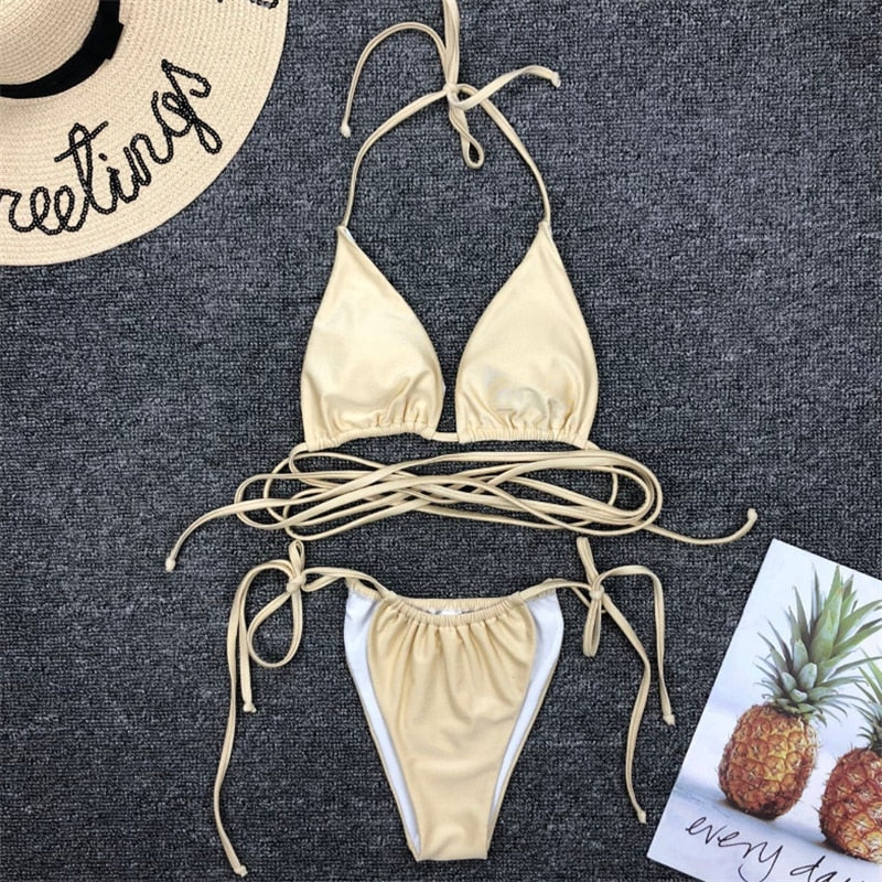 Damen Micro Bikini Set BH Gepolstert Brasilianischer Badeanzug Bademode Strand