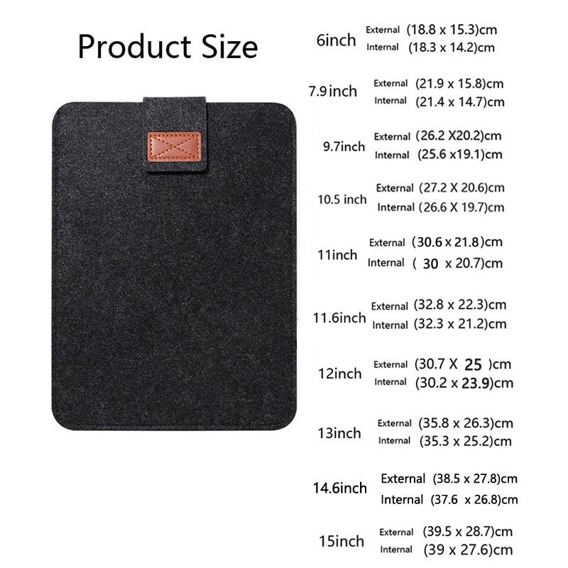 Notebook Tablet Tasche Schutz Hülle 7 - 15 Zoll Laptoptasche Sleeve Hülle iPad Pro Kindle Macbook