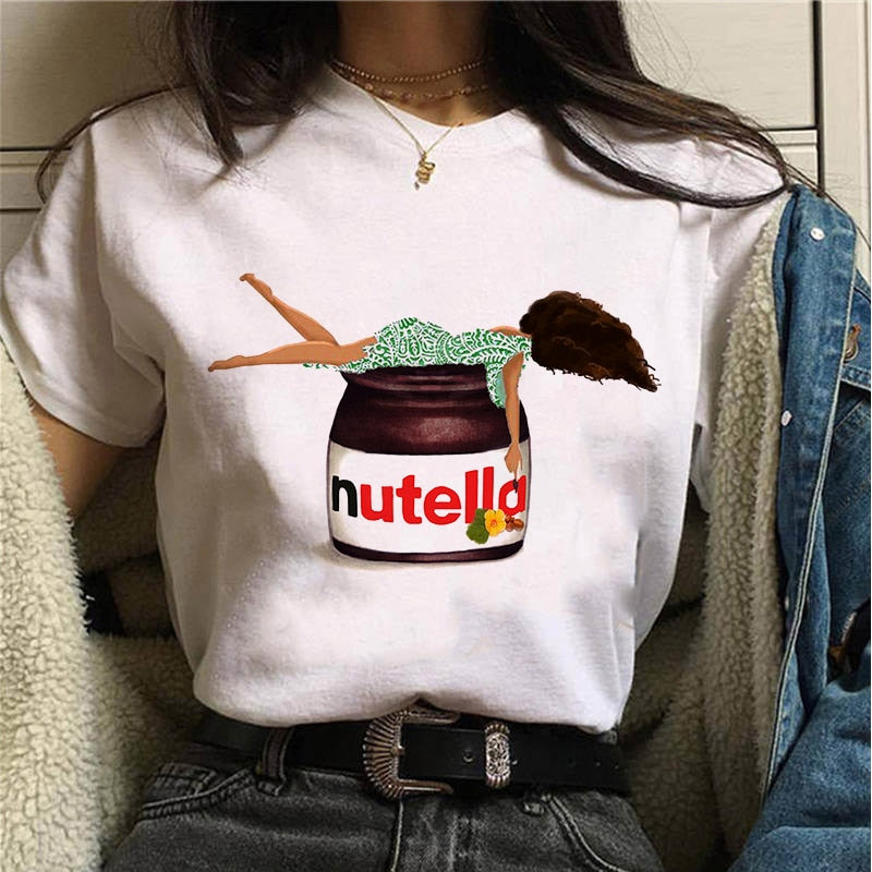 Damen Sommer Top 3D Nutella T-Shirt Rundhals Streetwear lockeres Damentop