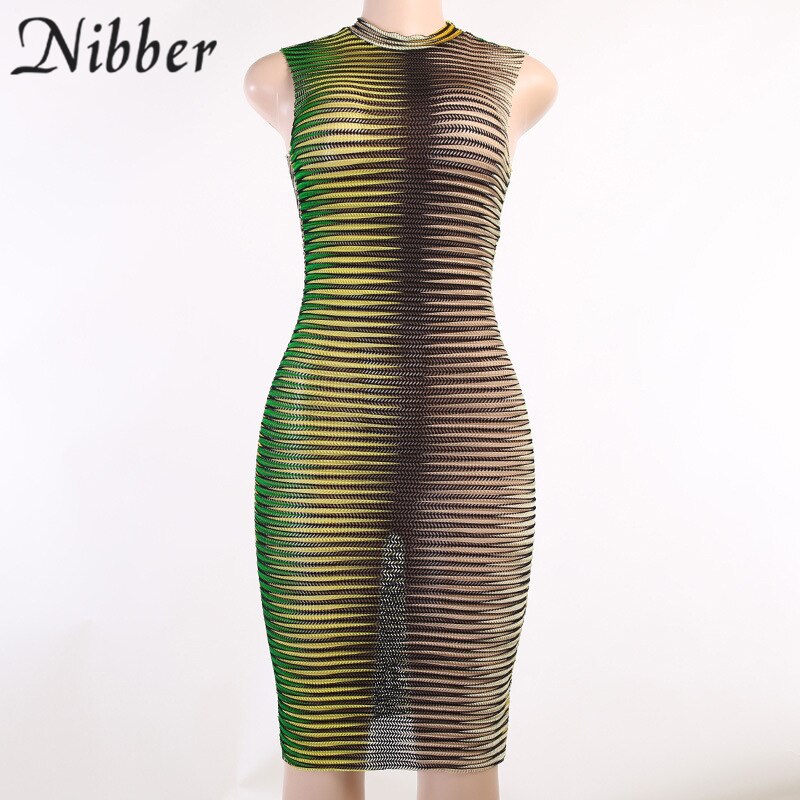 Frauen Kleid durchsichtiges gestrickte elegantes ärmellose figurbetontes Sexy Minikleid