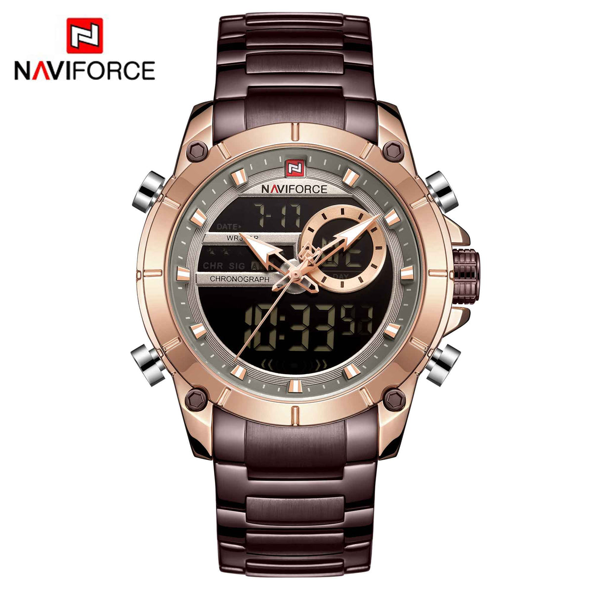 Herren Digital Armbanduhr Silber Edelstahl Fashion Luxus Chronograph Business