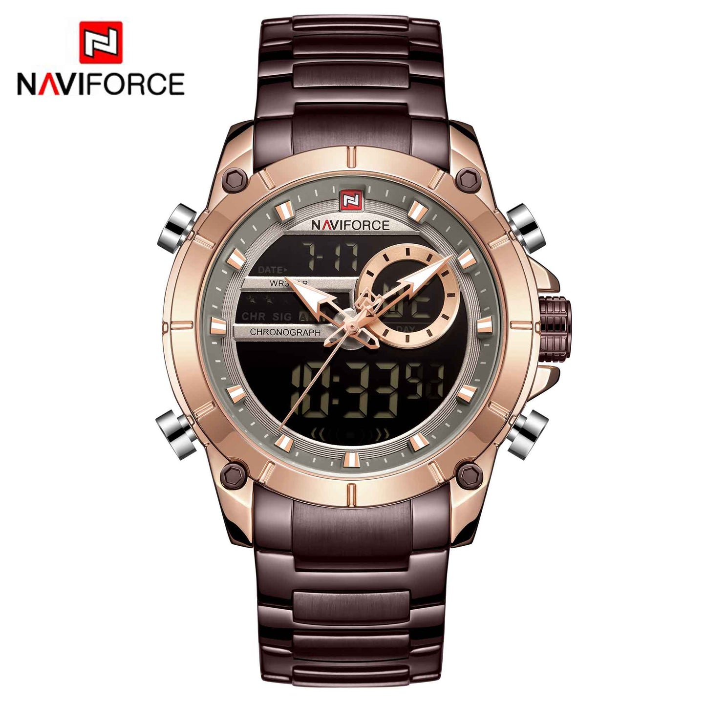 Herren Digital Armbanduhr Silber Edelstahl Fashion Luxus Chronograph Business