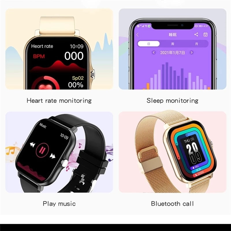 Frauen Smart Watch Männer Farbdisplay Full Touch Fitness Tracker Bluetooth Damen Smartwatch