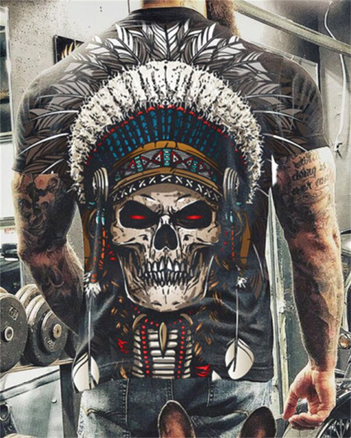 Fashion Herren Horror Skull 3D T-Shirt Rundhals Unisex Sommer Streetwear