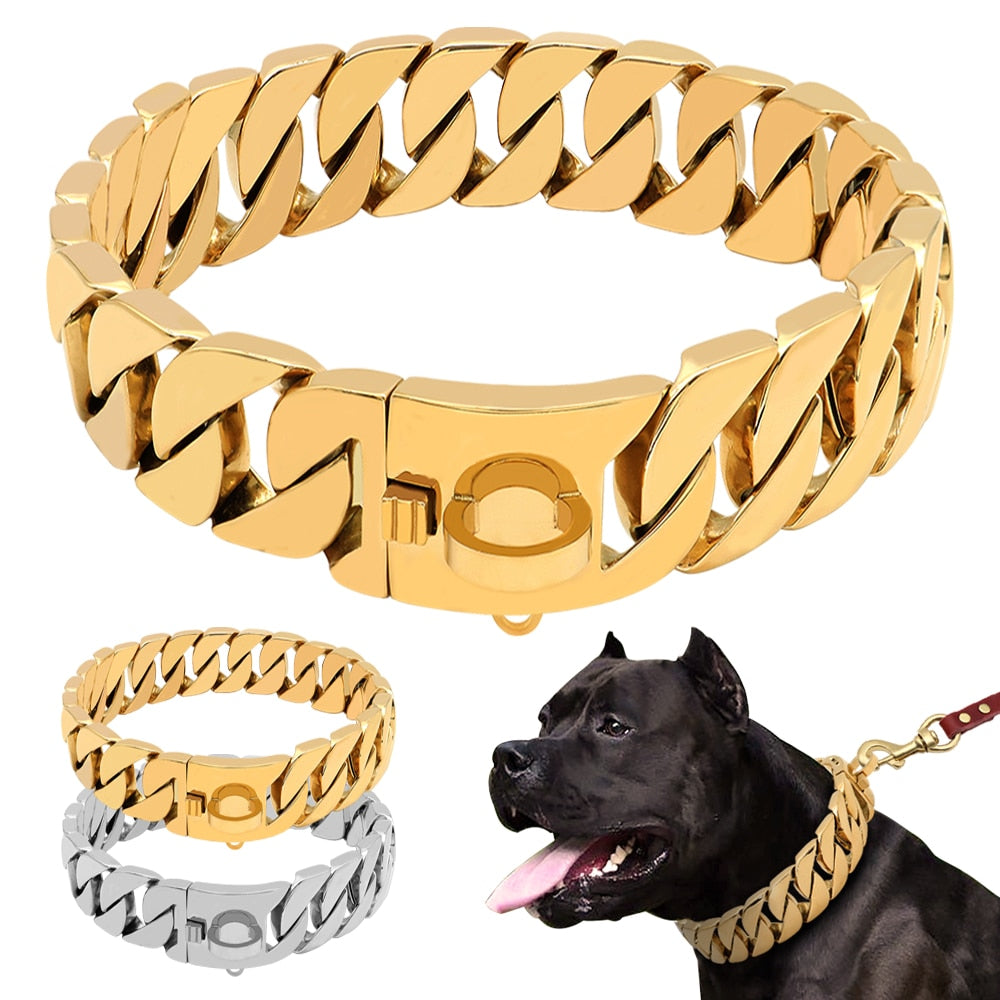 Hundehalsband Edelstahl Silber Gold Hundehalsband S-XXL Hunde Pitbull Bulldog