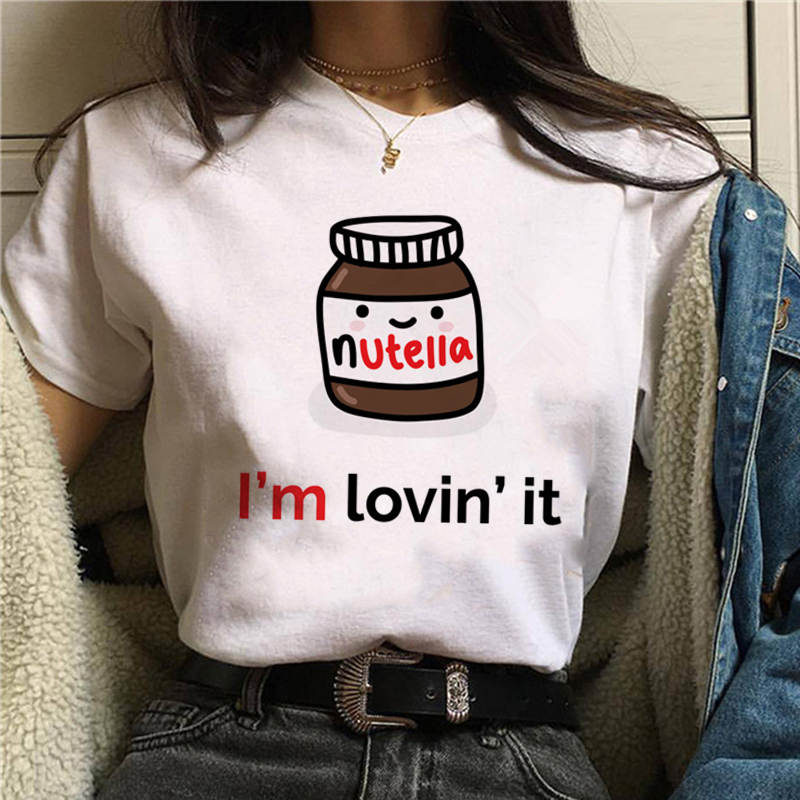Damen Sommer Top 3D Nutella T-Shirt Rundhals Streetwear lockeres Damentop