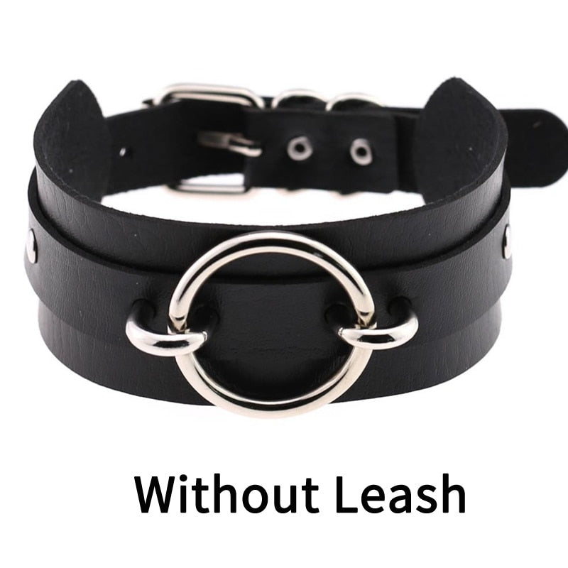Frauen Sexy Punk Leder Dessous Halsband O-Ring Gürtelschnalle Halskette