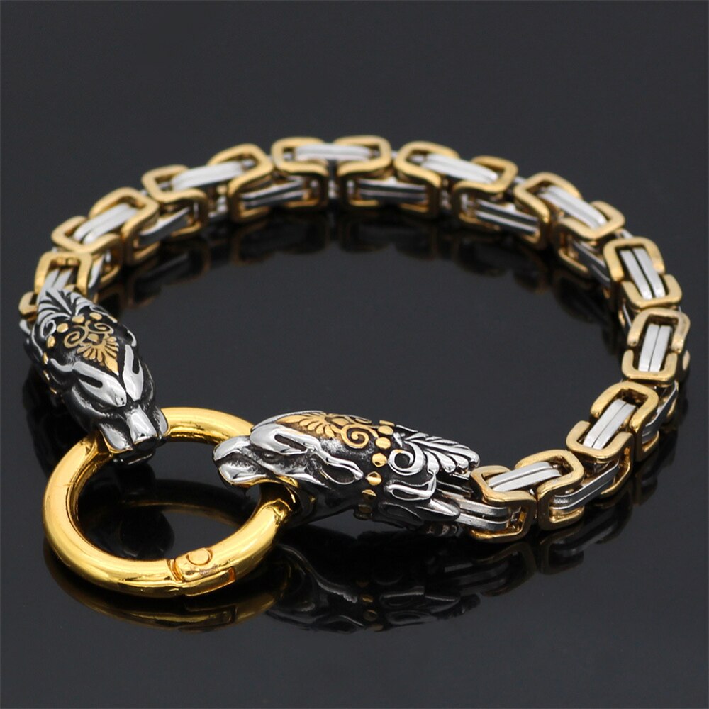Herren Armband Königskette Edelstahl Wikinger Armreif Drachenkopf Armkette