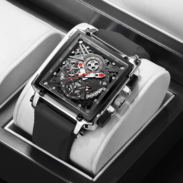 Herren Armbanduhr Silber Schwarz Edelstahl Fashion Luxus Chronograph Business
