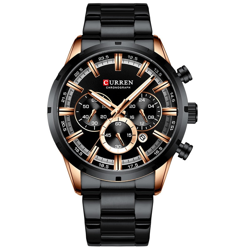 Herren Armbanduhr Silber Schwarz Edelstahl Fashion Luxus Chronograph  Business