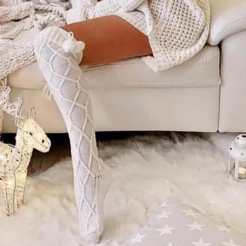 Damen Lange Socken Beinwärmer Stulpen Beinlinge Häkeln Kniestrümpfe Overknees